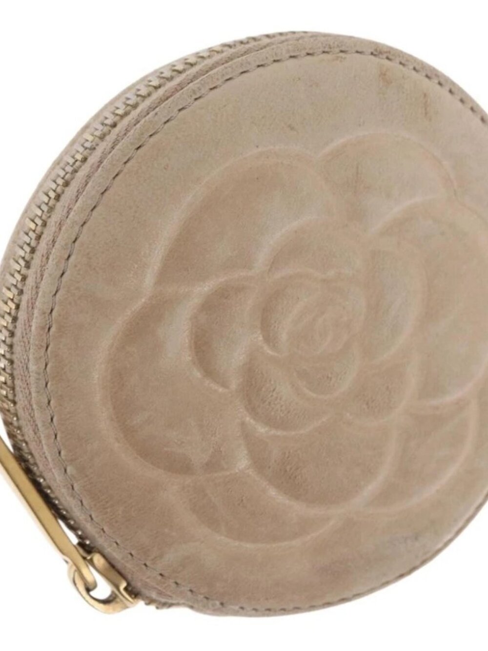 CHANEL Coin Purse Lamb Skin Beige Gold CC Auth bs33865